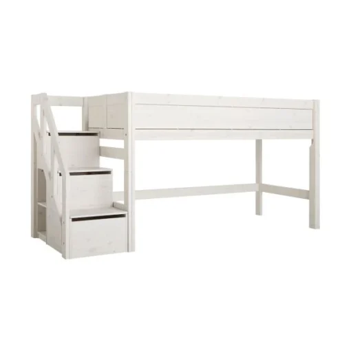 LIFETIME Kidsrooms Halfhoogslaper Met Trapkast Whitewash